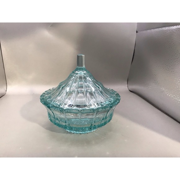 VTG 1970'S Indiana Glass Tiara 6" Diameter 6" Tall Aquamarine Covered Dish - Picture 2 of 8